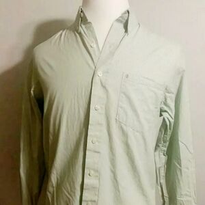 - Izod S Button Front Shirt 100% Cotton Green Pinstripe top